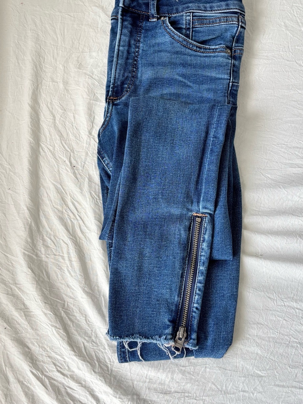 Express Dark Blue Cropped Jeans with Ankle Zipper